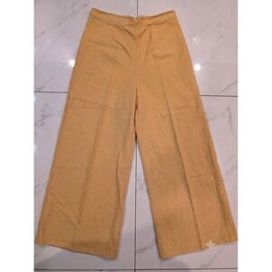 La Lavon Mustard Yellow Linen‎ Blend Wide Leg High Waisted Pants Medium LS5026